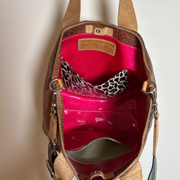 Consuela Sally Carryall Tote Bag Brown Embossed Leather Detachable Strap - Picture 11 of 12